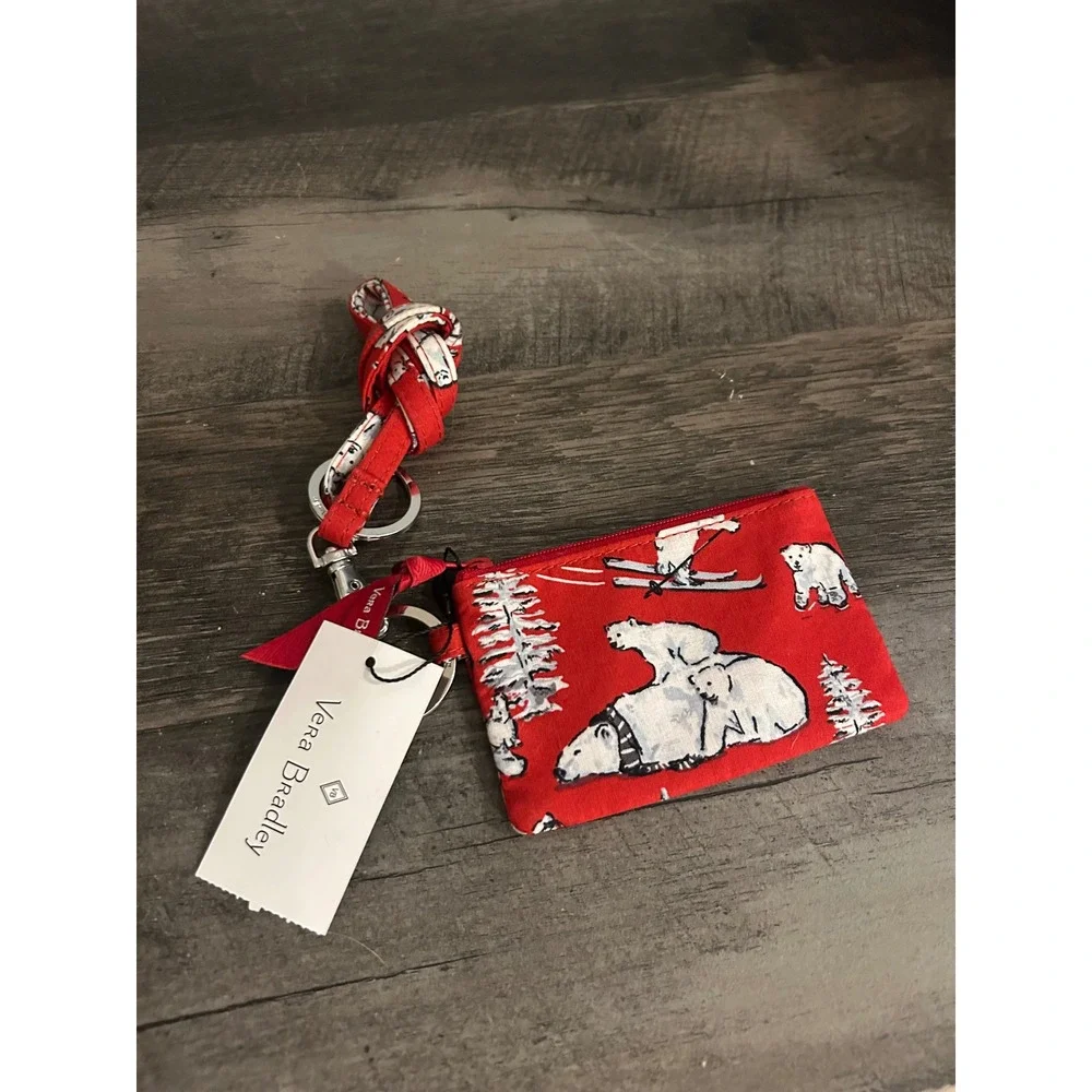 Vera Bradley Zip ID Case Beary Merry Red Polar Bear Wallet Keychain 14559-R90
